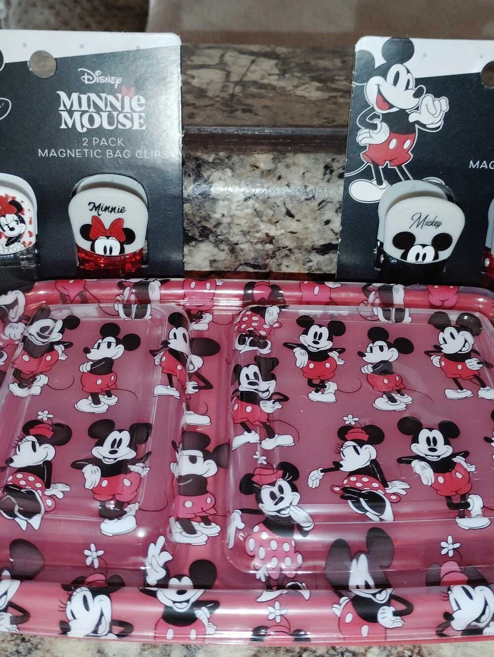 Disney Minnie & Mickey Pink Party Serving Tray with Magnetic Bag Clips